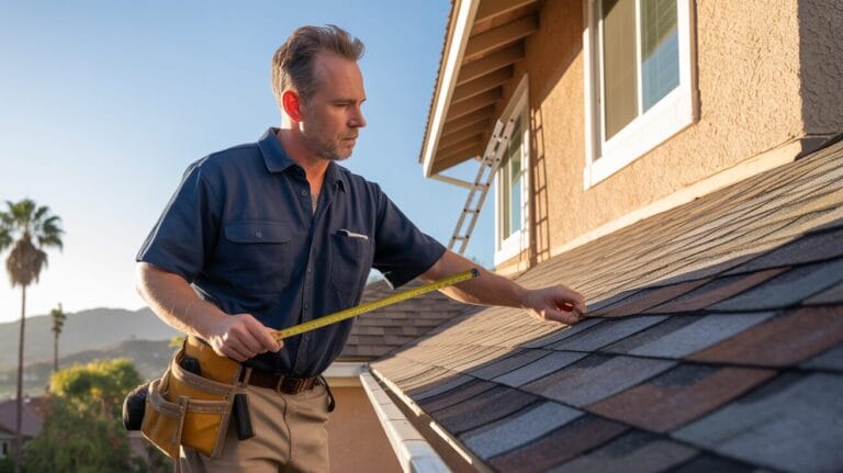 los angeles roofer inspecting missing shingles on an asphalt roof